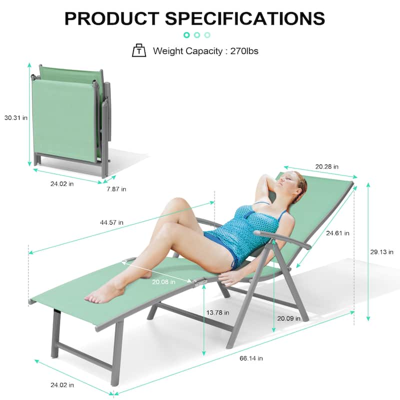 Outdoor Adjustable Aluminum Patio Folding Chaise Lounge Chair