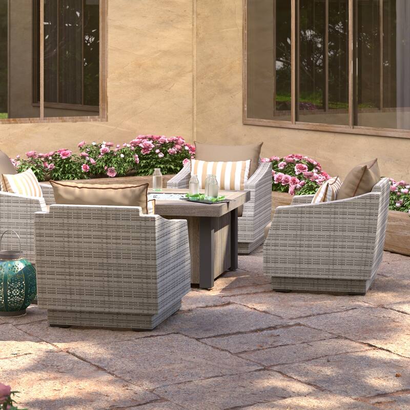 Cannes 5 Piece Sunbrella Outdoor Patio Fire Chat Set