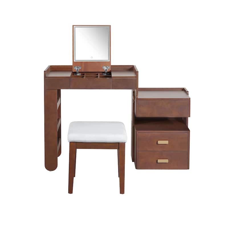 3-in-1 Makeup Vanity with Flip-Top Mirror and LED Lighting