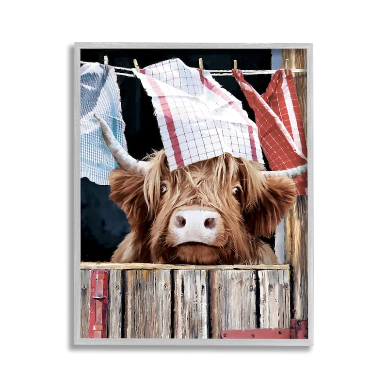 Stupell Cattle & Hanging Laundry Framed Giclee Art Design By PSL Art