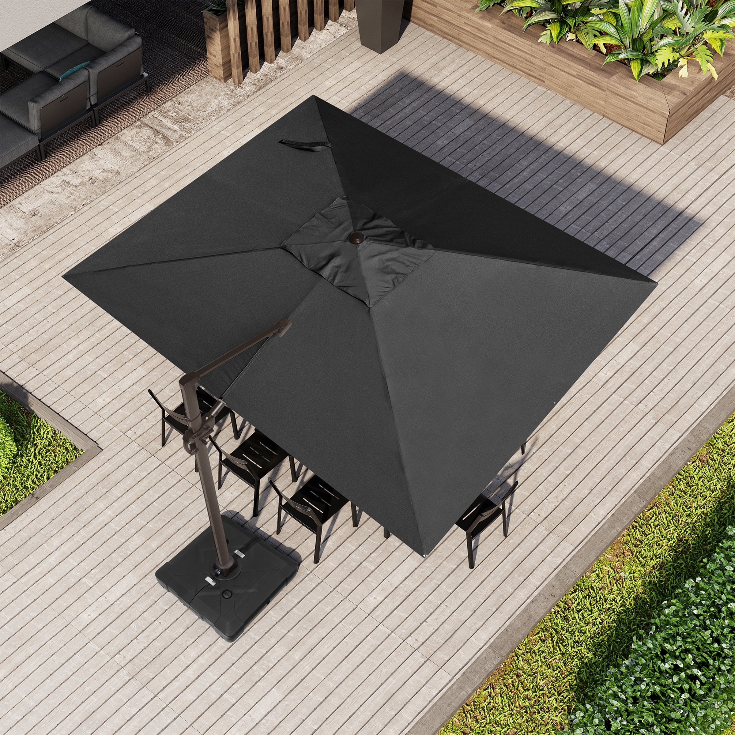 9 FT x 10.5 FT Outdoor Patio Umbrella Cantilever-Offset Umbrella with Base