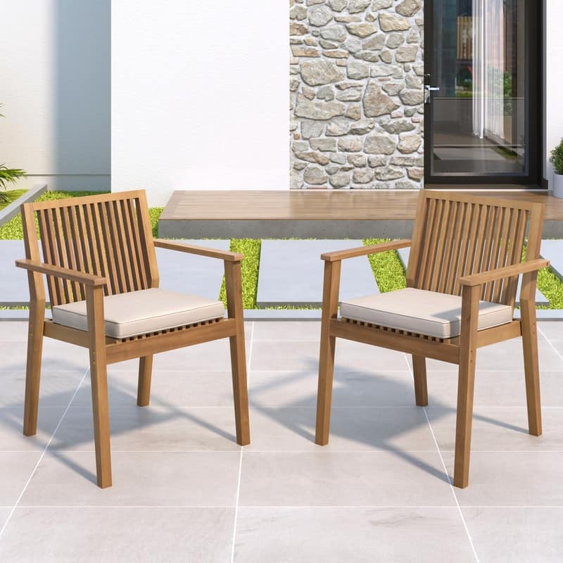 Set of 2 Patio Dining Chairs, Comfortable Waterproof Seating with Removable Cushion