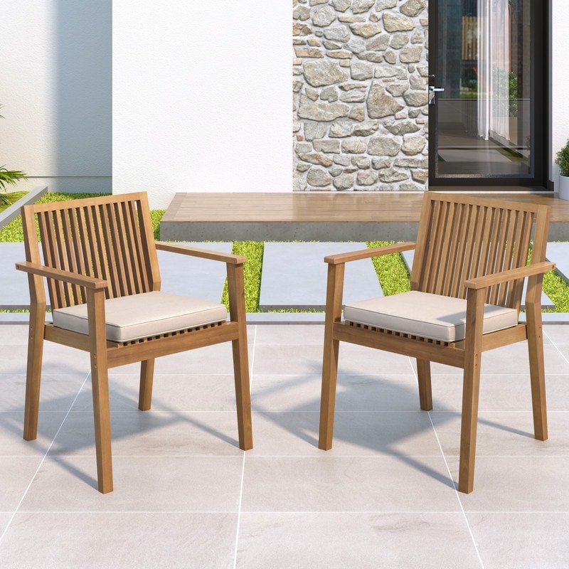 Set of 2 Patio Dining Chairs, Comfortable Waterproof Seating with Removable Cushion