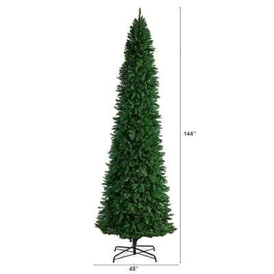 12ft. Slim Green Pine Artificial Christmas Tree with 3235 Bendable Branches - Towering Holiday Showstopper
