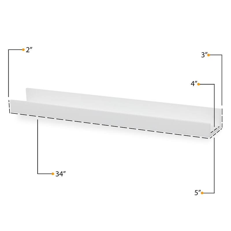 Wallniture Denver Wood Wall Bookshelves, Picture Ledge Shelf, White, Set of 2 - White