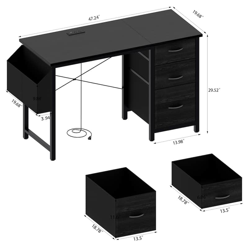 Computer Desk with 3 Drawers & Power Outlet, Home Office Desk with Side Pocket, Multifunctional Study Desk Gaming Desk