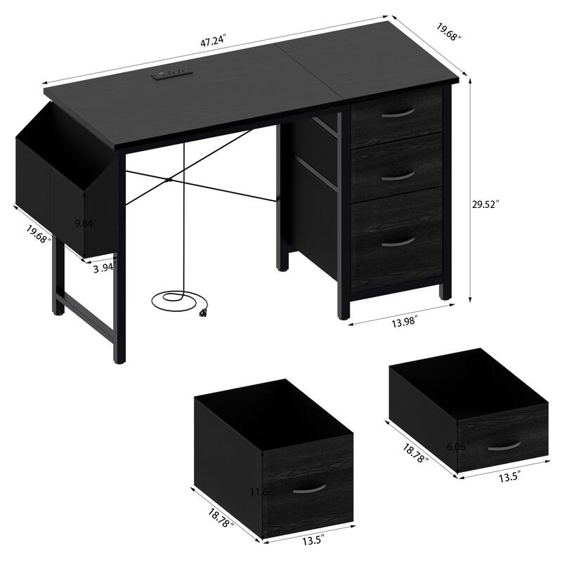 Office Desk Study Desk Company Computer Desk Game Table Vanity Table Home Desk with Power Outlet, 3 Drawers and Side Pocket