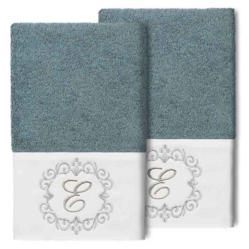 Authentic Hotel and Spa 100% Turkish Cotton Monica 2PC Embellished Hand Towel Set - E - Teal