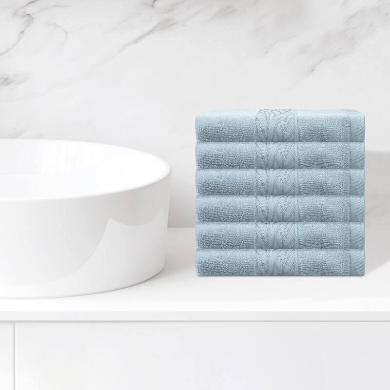 Cotton Bath Washcloths 6 Pack, Solid Breathable Face Towels, Multi-Purpose Wash Cloths for Bathroom 13" x 13" - Light Blue