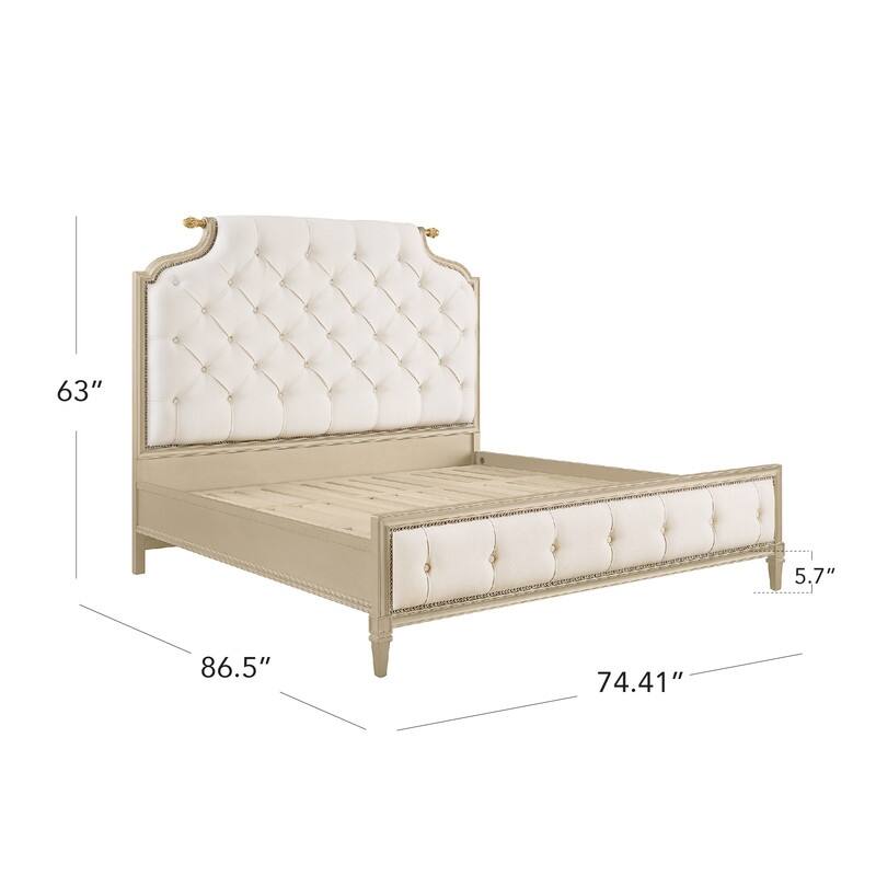 Spruce & Spring Classic American Tufted Upholstered Platform Bed with Birch Wood Frame in Champagne Silver - King