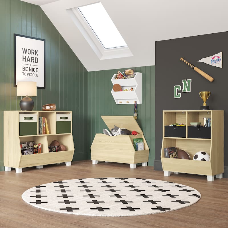 RiverRidge Home Kids Catch All Multi-Cubby 35in Toy Organizer Light Woodgrain