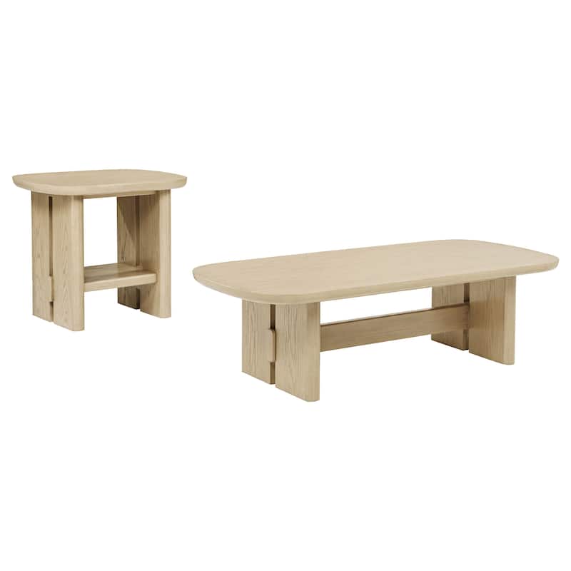 Kailani Coastal Coffee and End Table Set Beige Oak - 2-Piece