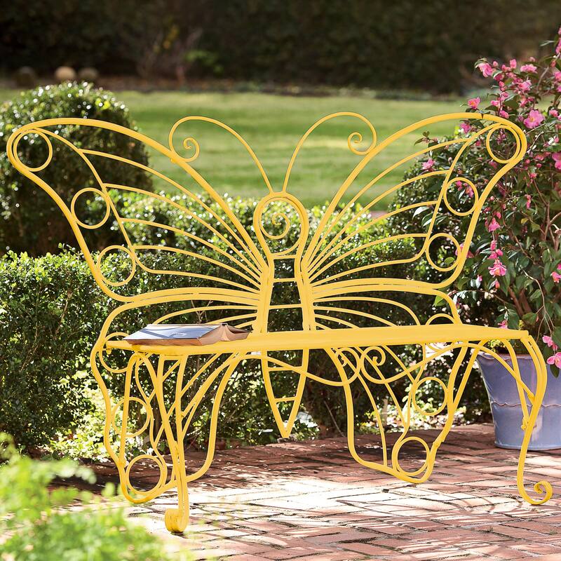 Indoor/Outdoor Metal Butterfly Garden Bench in Yellow