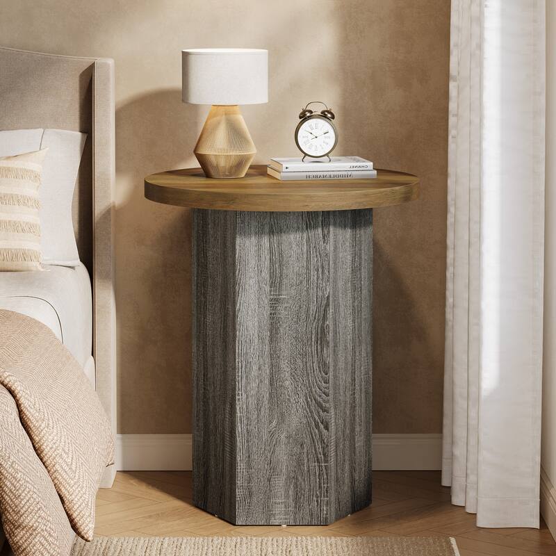 Round End Table Side Table with Pedestal for Sofa Couch Living Room
