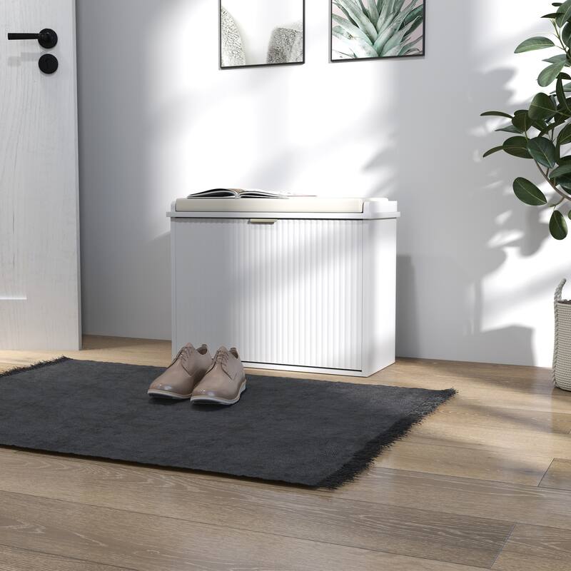 Particleboard and MDF Shoe Storage Bench with Cushion Seat and Drawer Cabinet
