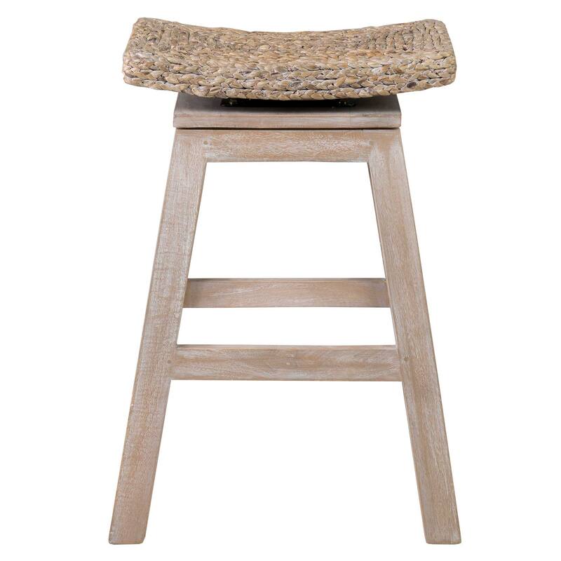 Wood And Natural Water Hyacinth Saddle Stool by East at Main