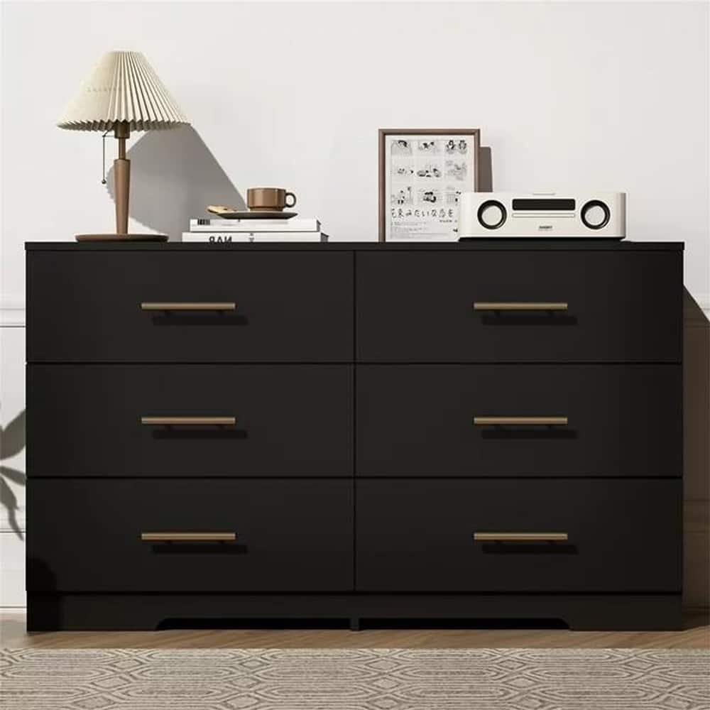 6 Drawer Dresser for Bedroom,Chest of Dressers,Modern Wooden Dresser Chest with Golden Handles