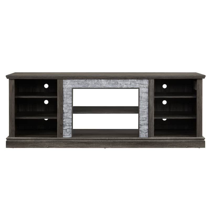 Large TV Stand Storage Rack with Faux Stacked Stone Surround,Media Console Table with Large Storage Cabinet