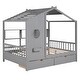 preview thumbnail 4 of 7, Full Wooden House Bed with Two Drawers and Storage Shelf