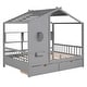 preview thumbnail 22 of 34, Wooden House Bed with Roof, 2 Drawers, and Storage Shelf
