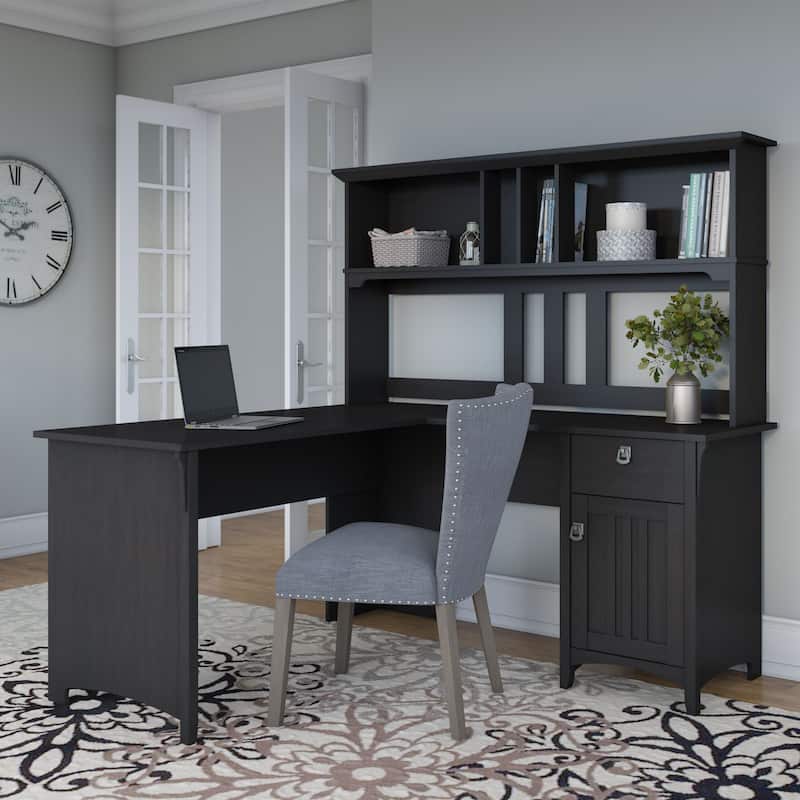 Bush Furniture Salinas 60W L Shaped Desk with Storage Hutch - Vintage Black