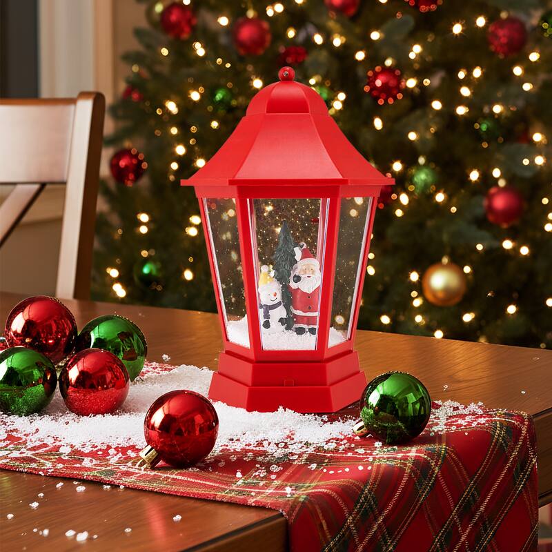 5.3 Feet Red Musical Christmas Street Lamp with LED Lights, Snow Scene, Santa, and 8 Tunes - 12.5" x 12.5" x 64"