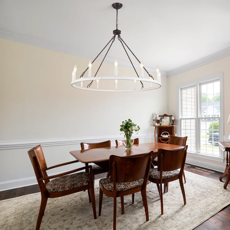 12-light Rustic Farmhouse Wagon Wheel Chandelier for Living Room - W37.99" x H90.55" - N/A
