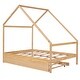 preview thumbnail 7 of 11, Natural Full Size Wooden House Bed with Trundle and Roof