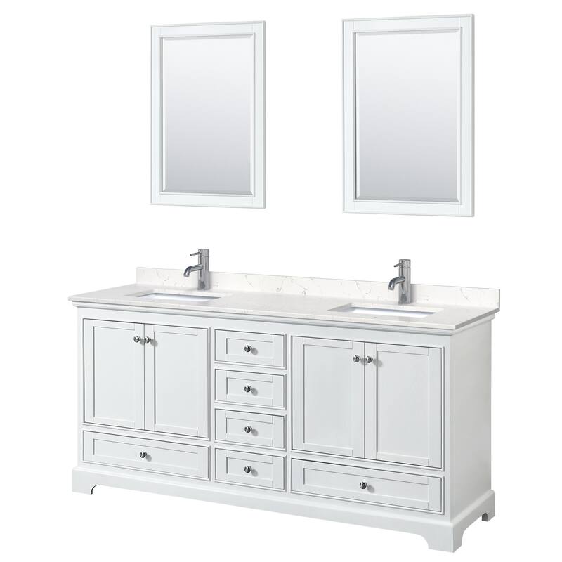 Wyndham Collection Deborah 72" Free Standing Double Basin Vanity Set - White / Carrara Cultured Marble Top / Polished