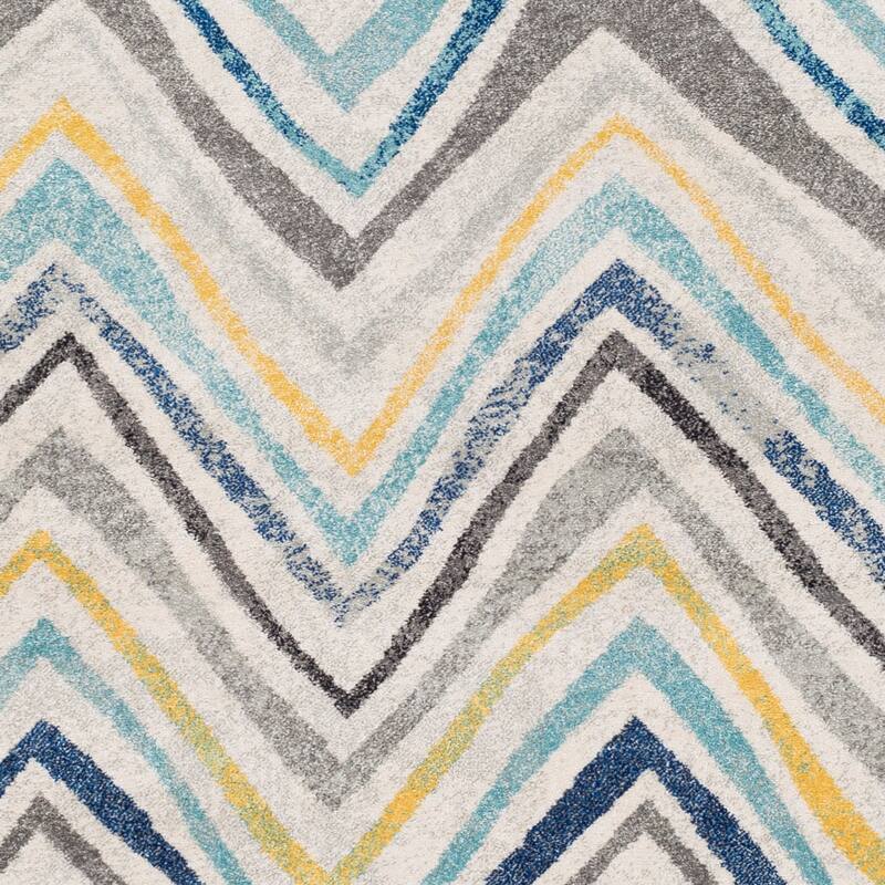 Aiden Blue & Grey Casual Chevron Area Rug - 2'7" x 7'3" Runner