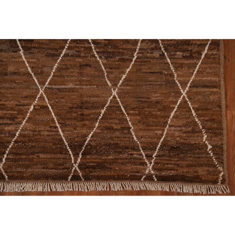 Hand Knotted Oriental 100% Wool Carpet Modern Trellis Brown Moroccan Area Rug - 6' 8'' X 5' 1''