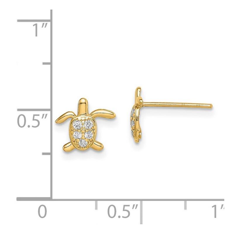 Curata 14k Yellow Gold CZ Cubic Zirconia Turtle Post Earrings - 7.5mm long