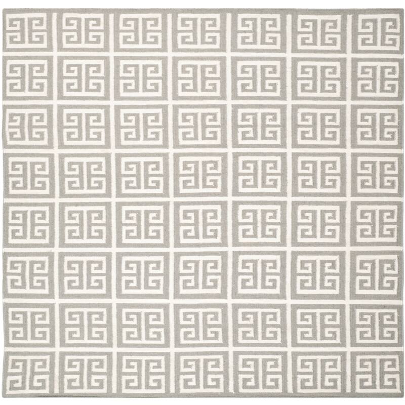 SAFAVIEH Handmade Flatweave Dhurries Oliga Modern Wool Rug - 7' Square - Grey/Ivory