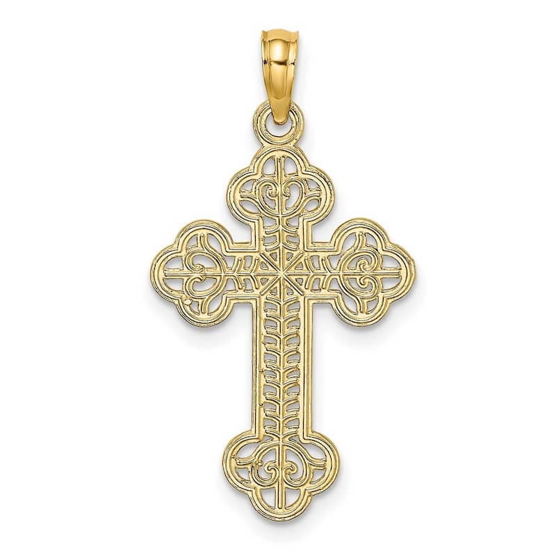 Curata 14k Yellow Gold Filigree Fleur De Lis Cross Pendant Necklace 18mm x 29mm
