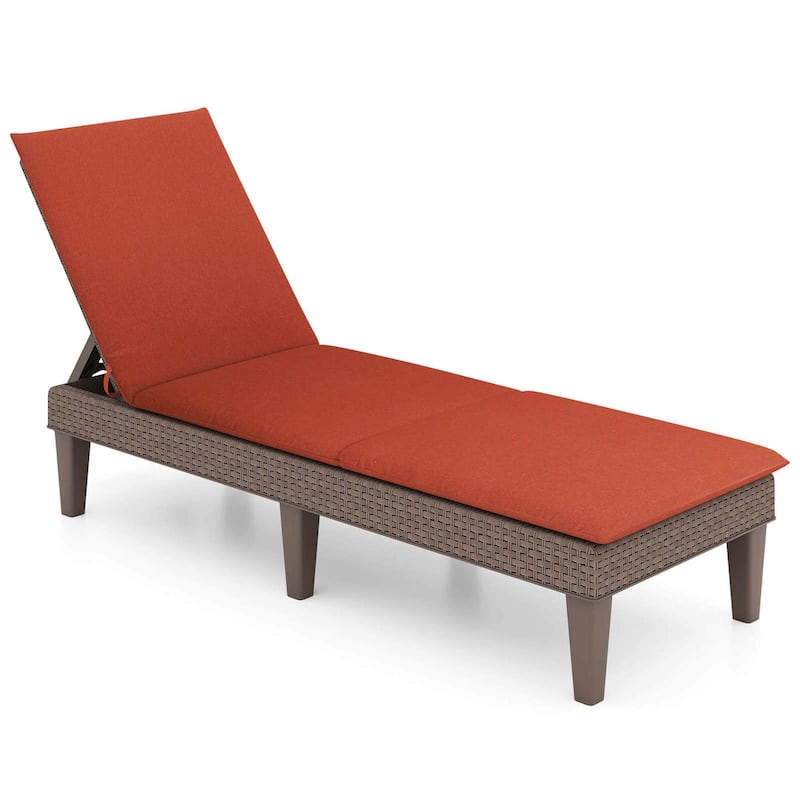Outdoor Chaise Lounge Chair Rattan Recliner w/ Removable Cushion - Orange