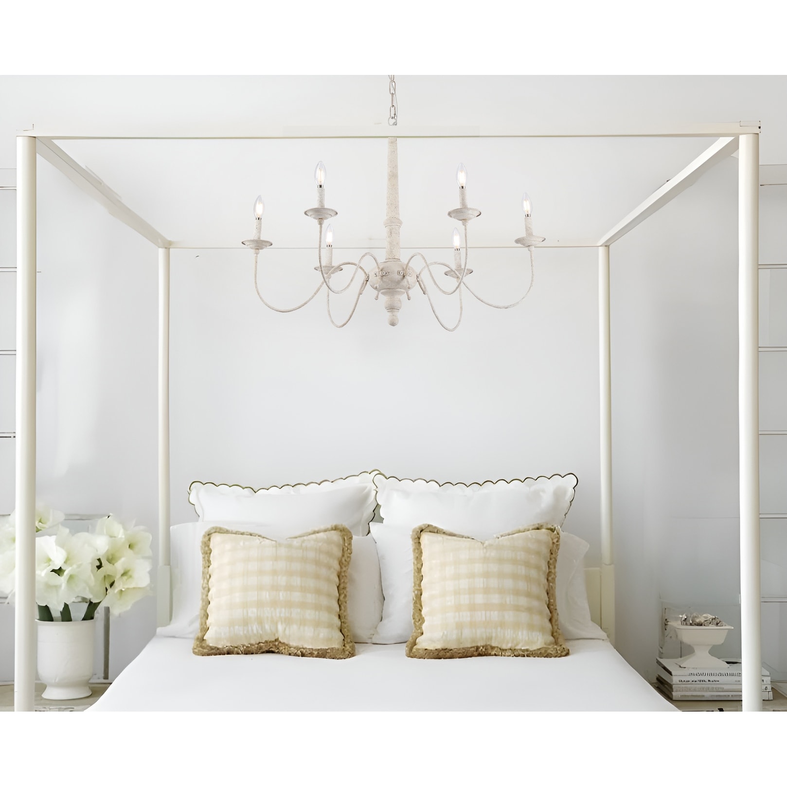 35" Wide Country White Farmhouse Chandeliers, Antique Farmhouse Design - Aged White