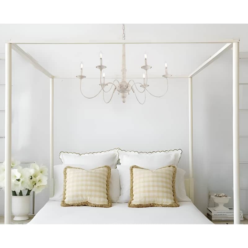 35" Wide Country White Farmhouse Chandeliers, Antique Farmhouse Design - Aged White - Aged White