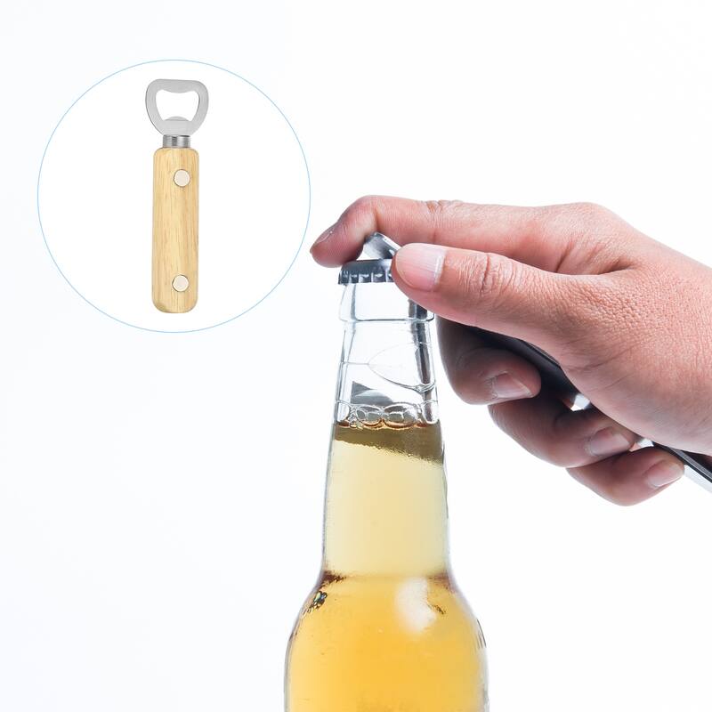 Bottle Opener, Wooden Handle with Magnet Stainless Steel Beer Bottle Opener - Silver, Wood