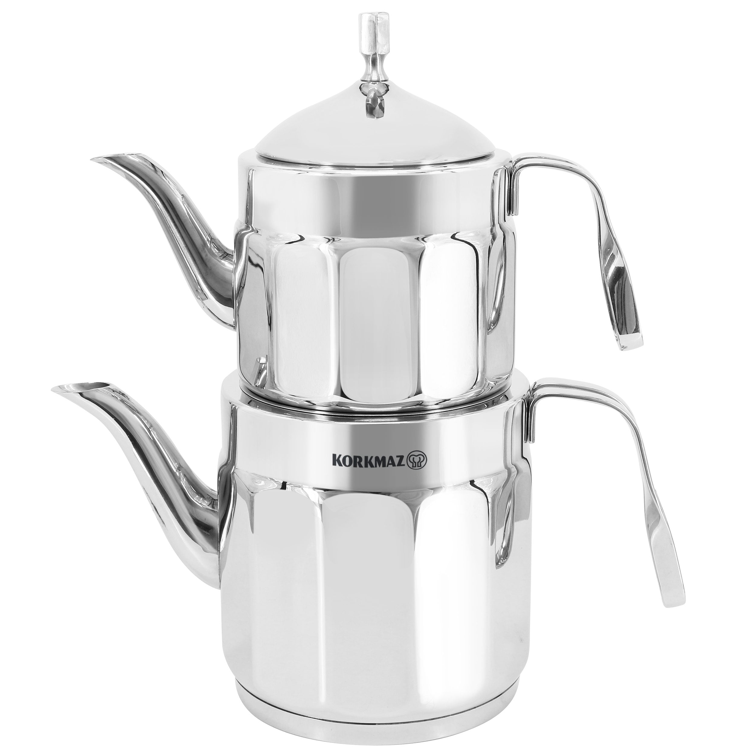 Korkmaz Nostaljia Midi Stainless Steel 0.9/1.2 Liter Tea Pot and 1.6/2.2 Liter Kettle Set