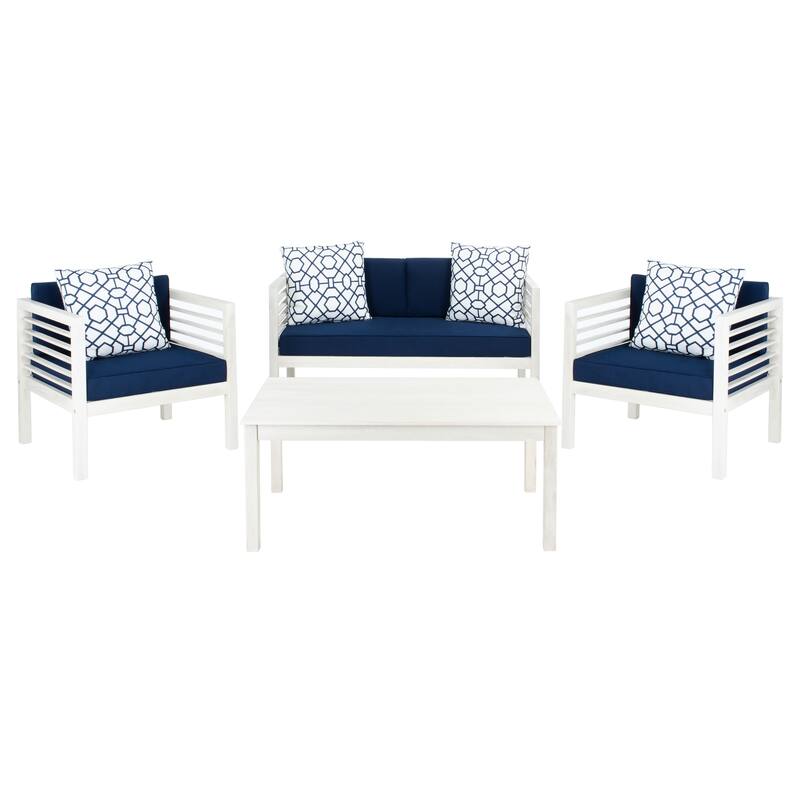 SAFAVIEH Outdoor Yoselin 4-Piece Set with Accent Pillow - 51W x 26D x 26H