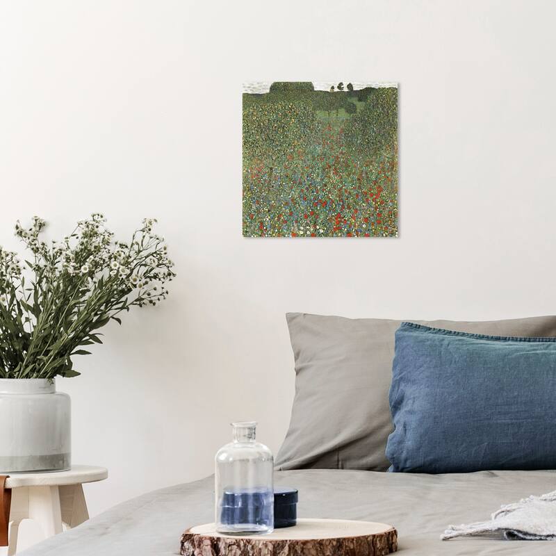 Wynwood Studio Canvas Floral and Botanical Gustav Klimt - Mohnfeld Green and Traditional Wall Art Canvas Print - 12 x 12