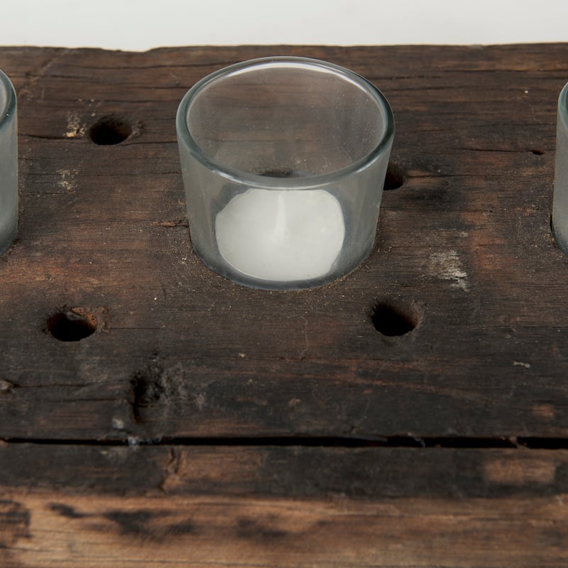 Lakara Brown Reclaimed Wood with 8 Glass Tealight Candle Holder - 36"W x 8"D x 3"H