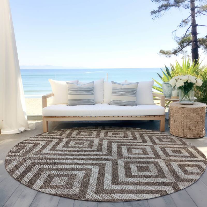 Machine Washable Indoor/ Outdoor Chantille Diamond Geo Rug - Brown - 8' x 8'