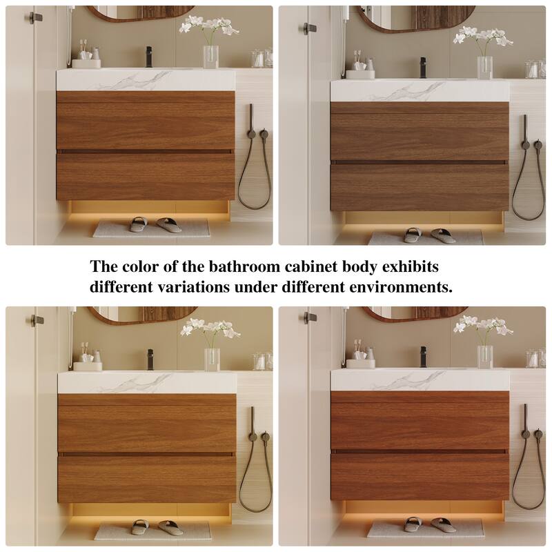 29.9" Floating Bathroom Vanity with Faux Marble Top, Ceramic Undermount Sink, Soft-Close Drawers for Modern Small Bathrooms