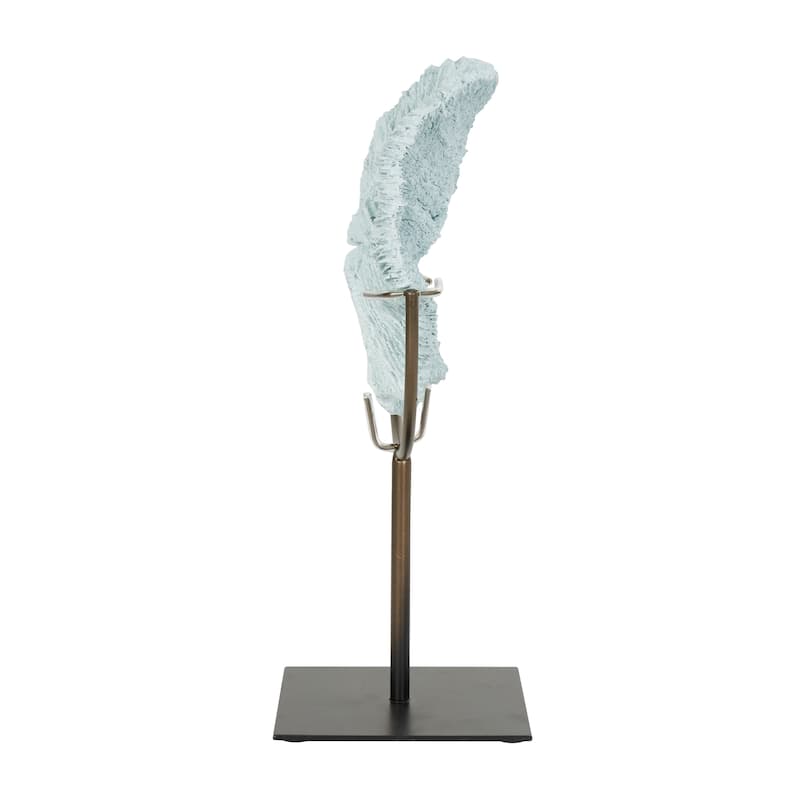 Light Blue Polystone Textured Coral Sculpture with Bronze Stand