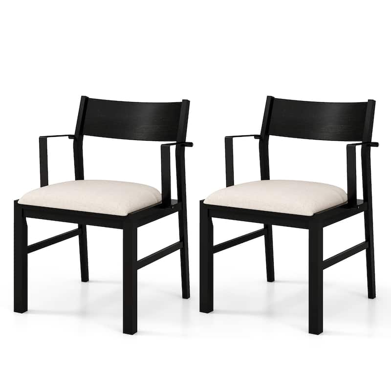 Set of 2 Dining Chairs with Rubber Wood Legs and Linen Upholstery Thick Cushion Metal Armrests - 23.5"L x 23"W x 33"H