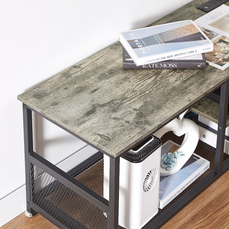 VECELO 55 Inch Grey TV Stand TV Media Console Table Entertainment Center with Power Outlets and Open Storage Shelves