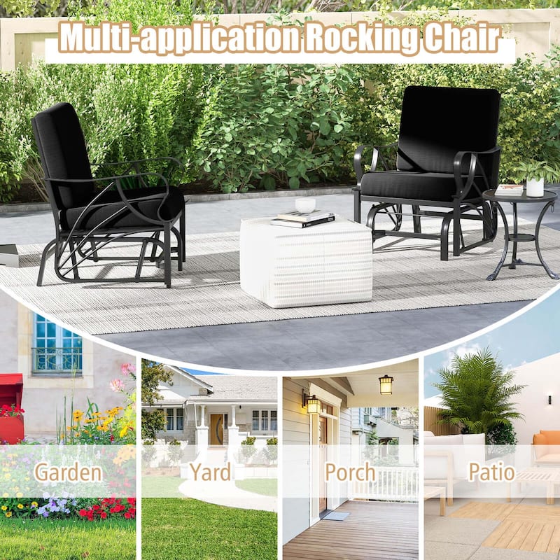 Costway 2 PCS Patio Rocking Chair with Cushion Heavy-Duty Metal Frame - 2 PCS