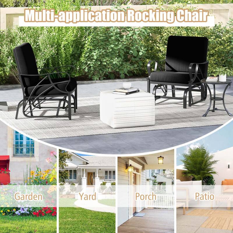 Costway Patio Rocking Chair with Cushion Heavy-Duty Metal Frame Smooth - See Details
