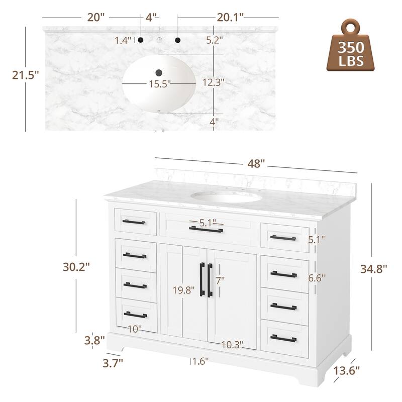 36/48/60 in. Bathroom Vanity in Wood with Ceramic Undermount Sink, Vanity with soft close Drawers